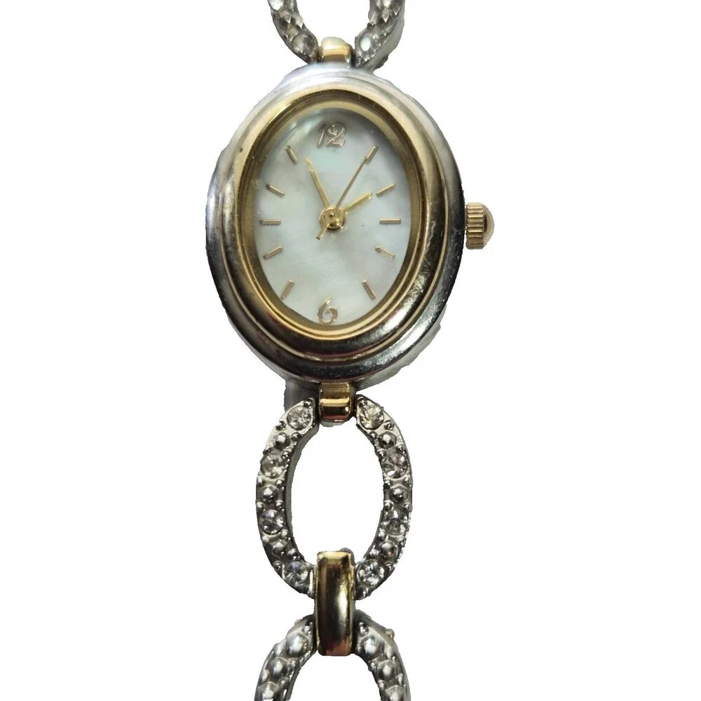Allude Women's Watch Mother of Pearl Rhinestone Two Tone New Battery Small Band